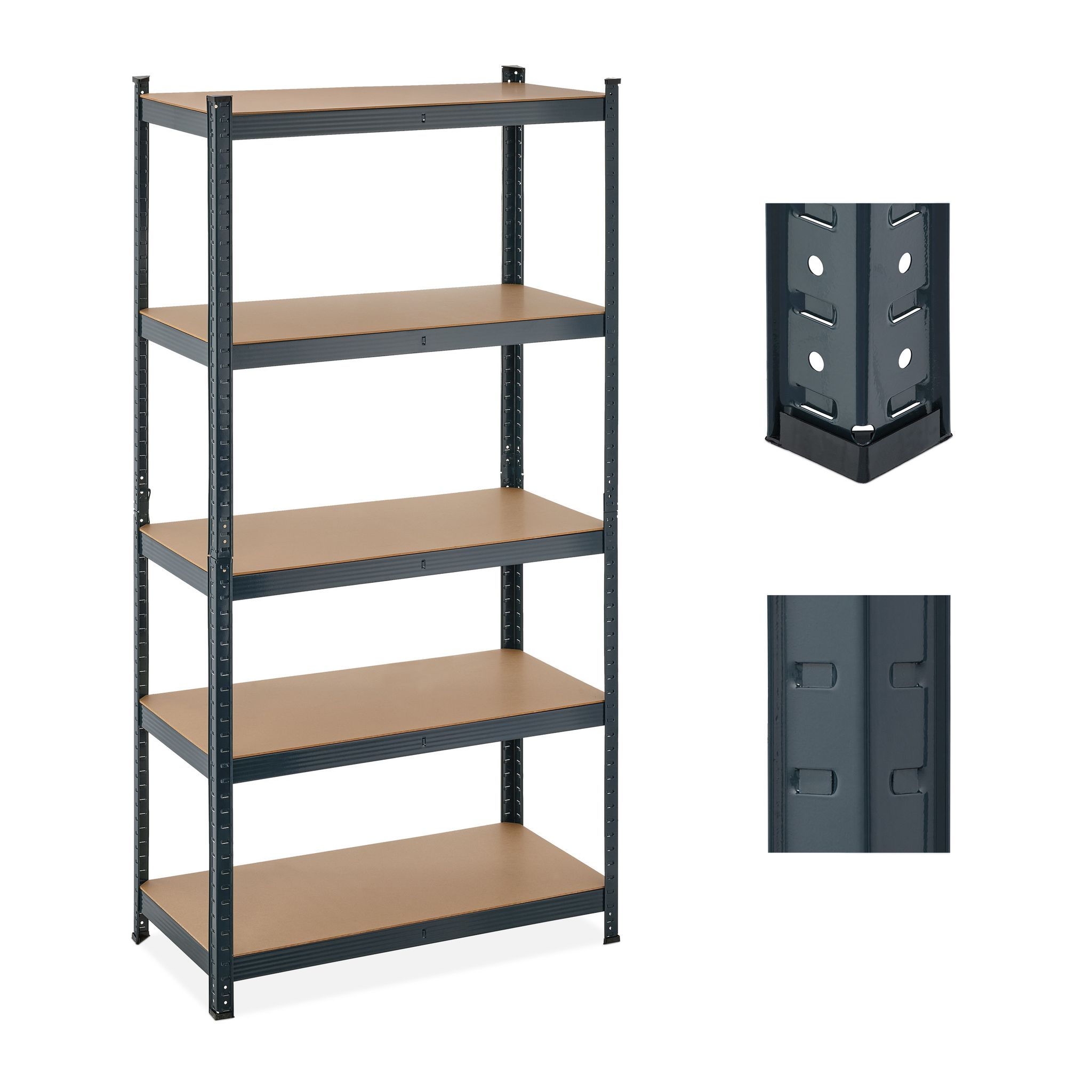 Relaxdays Heavy Duty Shelving Unit, 5 Levels, H X W X D, 180 X 90 X 45 Cm, 875 Kg Max Load, Metal, Mdf, Grey