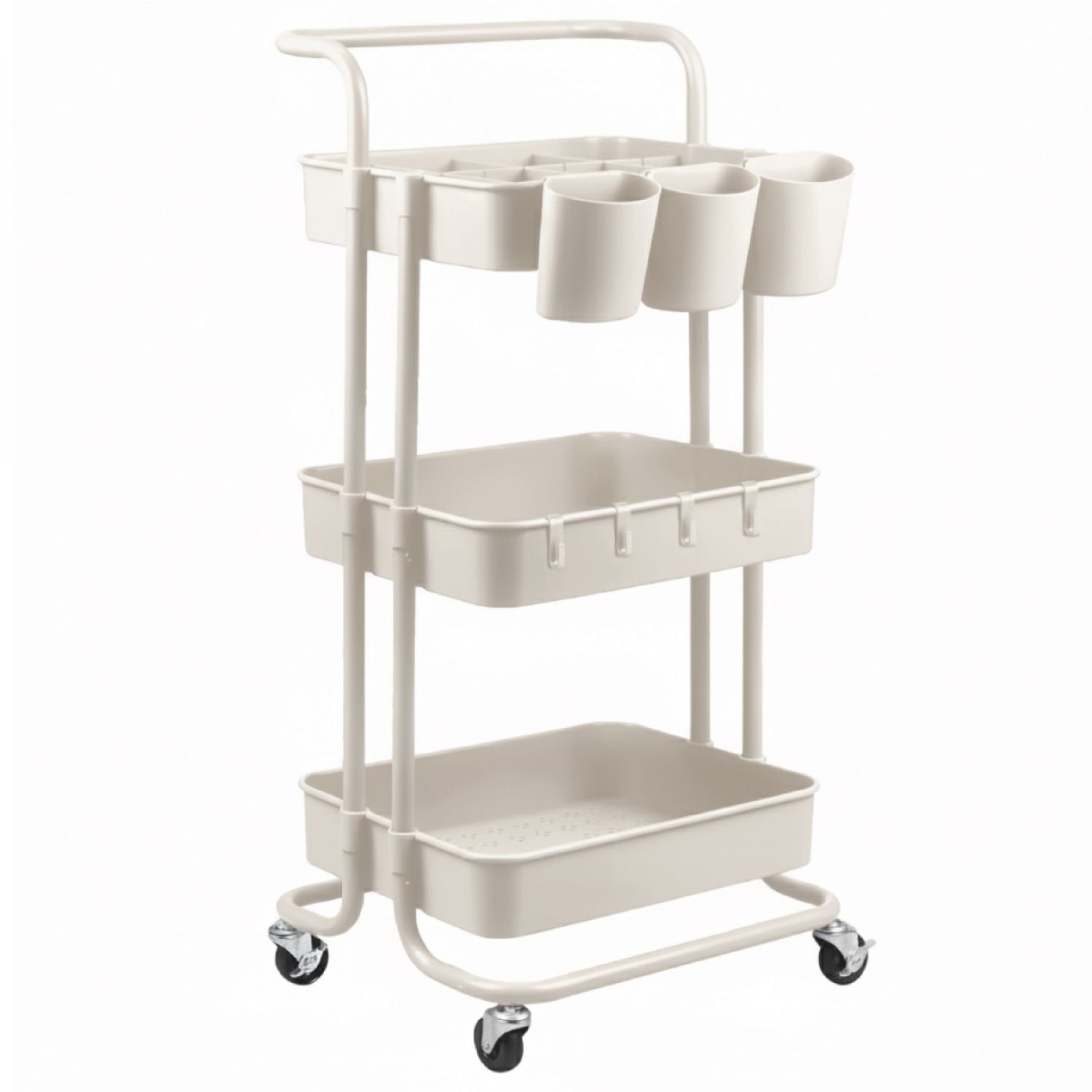 Desserte De Cuisine À Roulettes Avec Poignée – 3 Étagères – 86 Cm Hauteur – Abs Et Acier Au Carbone – Roues Pivotantes 360° – Vivezen