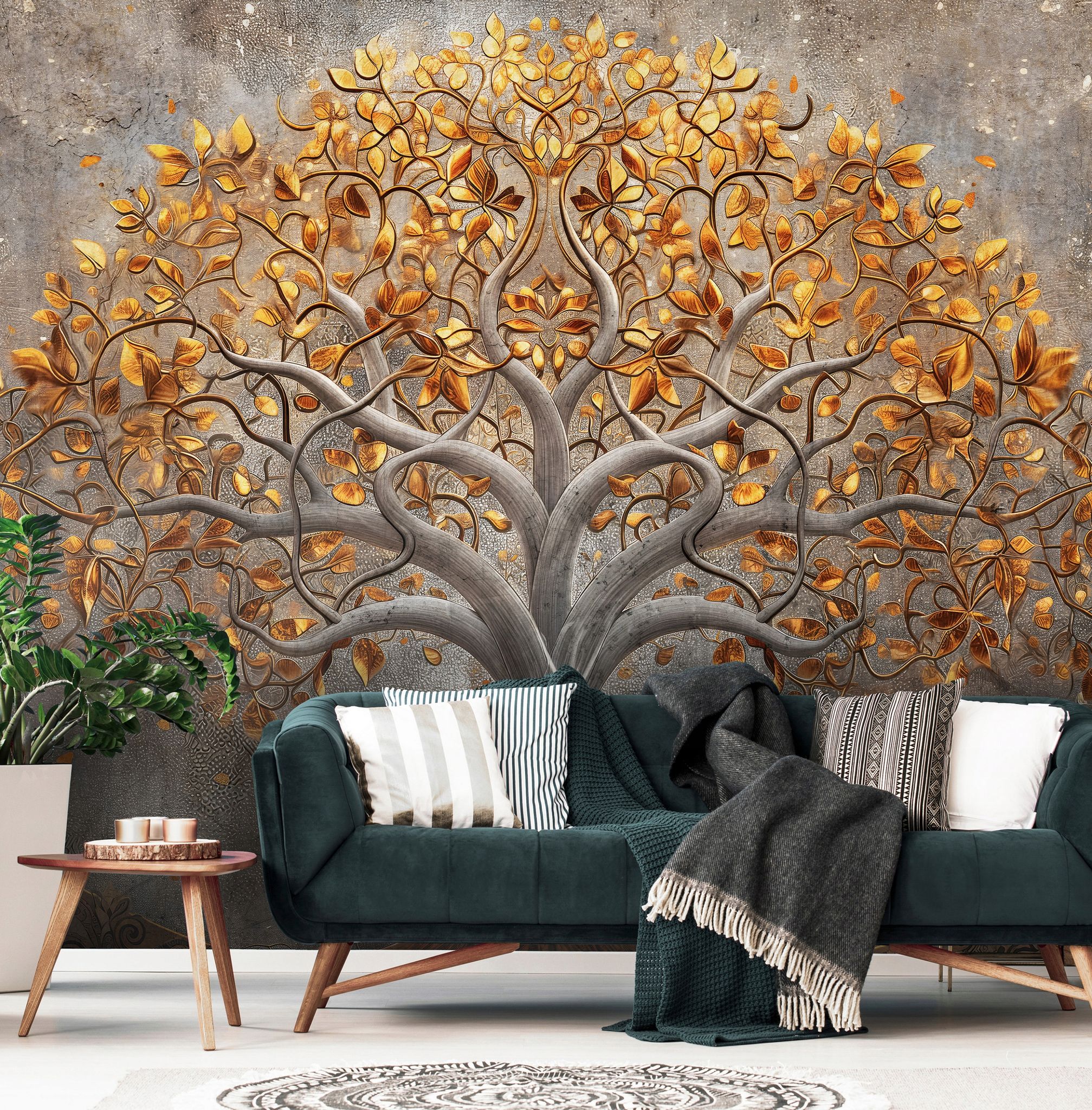 Wallarena Vlies Fototapete Baum 200x140 Cm, Tapeten, Für Wohn Und Schlafzimmer, Vliestapete Wandtapete Tapete 3d Effekt- Inkl. Kleister - Orange Braun Natur