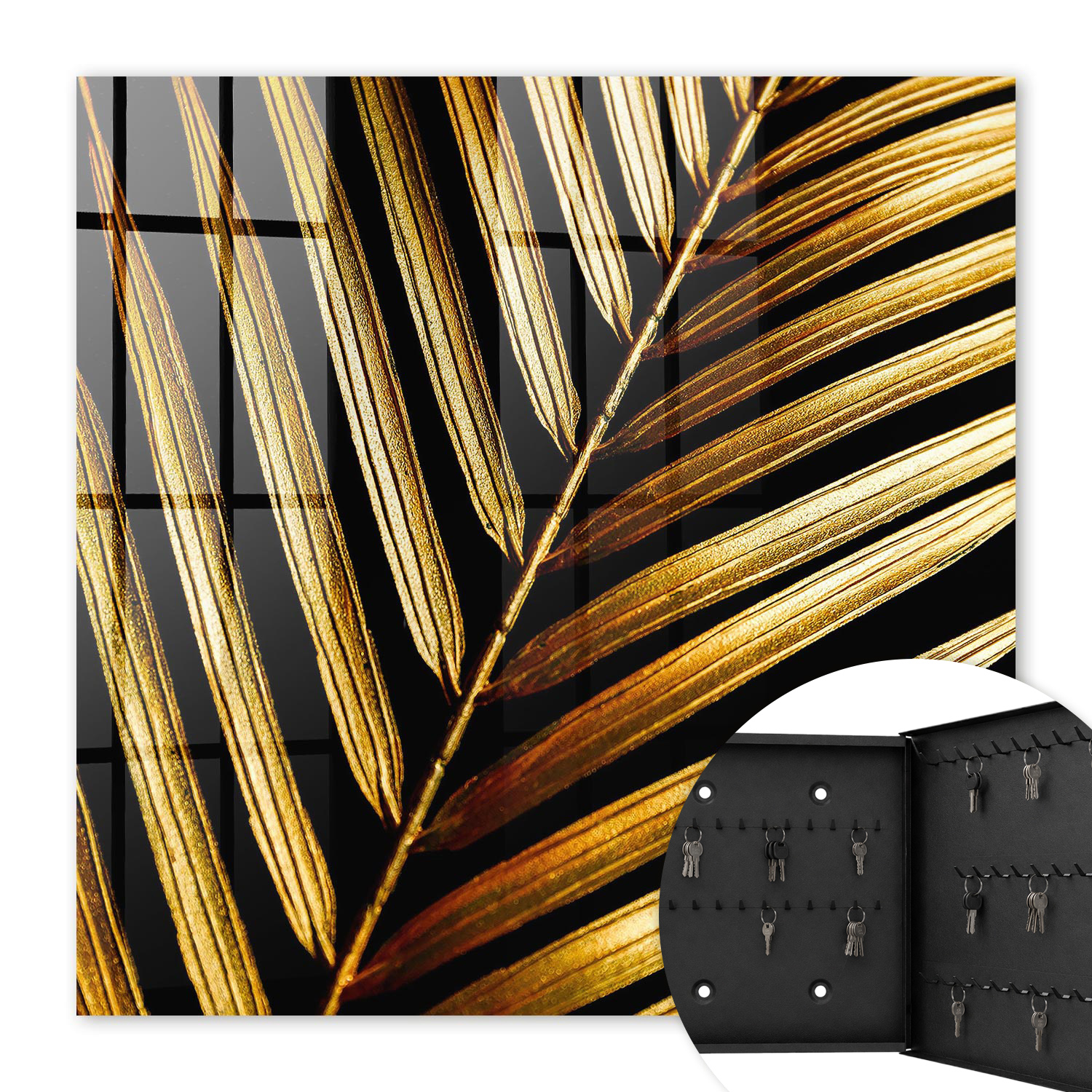 Armoire À Clés - (30 Cm X 30 Cm) - Boîte À Clés Murale - Coffret De Rangement Pour Clés - Couleur Noire - Ouverture Vers La Droite - Pour Maison Et Bureau - Feuille Élégante