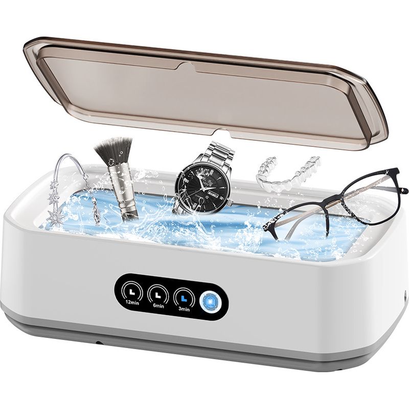 Nettoyeur à ultrasons 650 ml, cuve inox 304, 3 réglages de temps, couvercle UV, 49 000 Hz