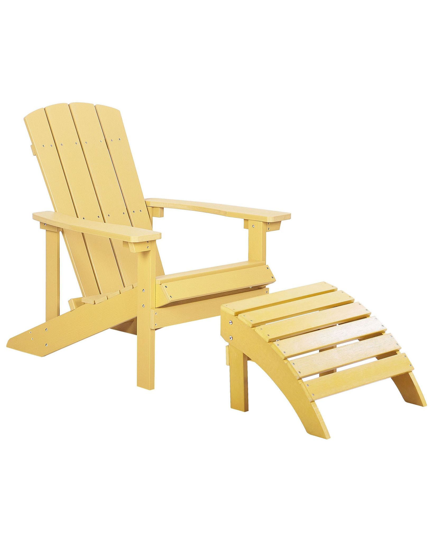 Beliani - Outdoor Lounger Chair Yellow Plastic Wood With Footstool For Patio Yard Adirondack