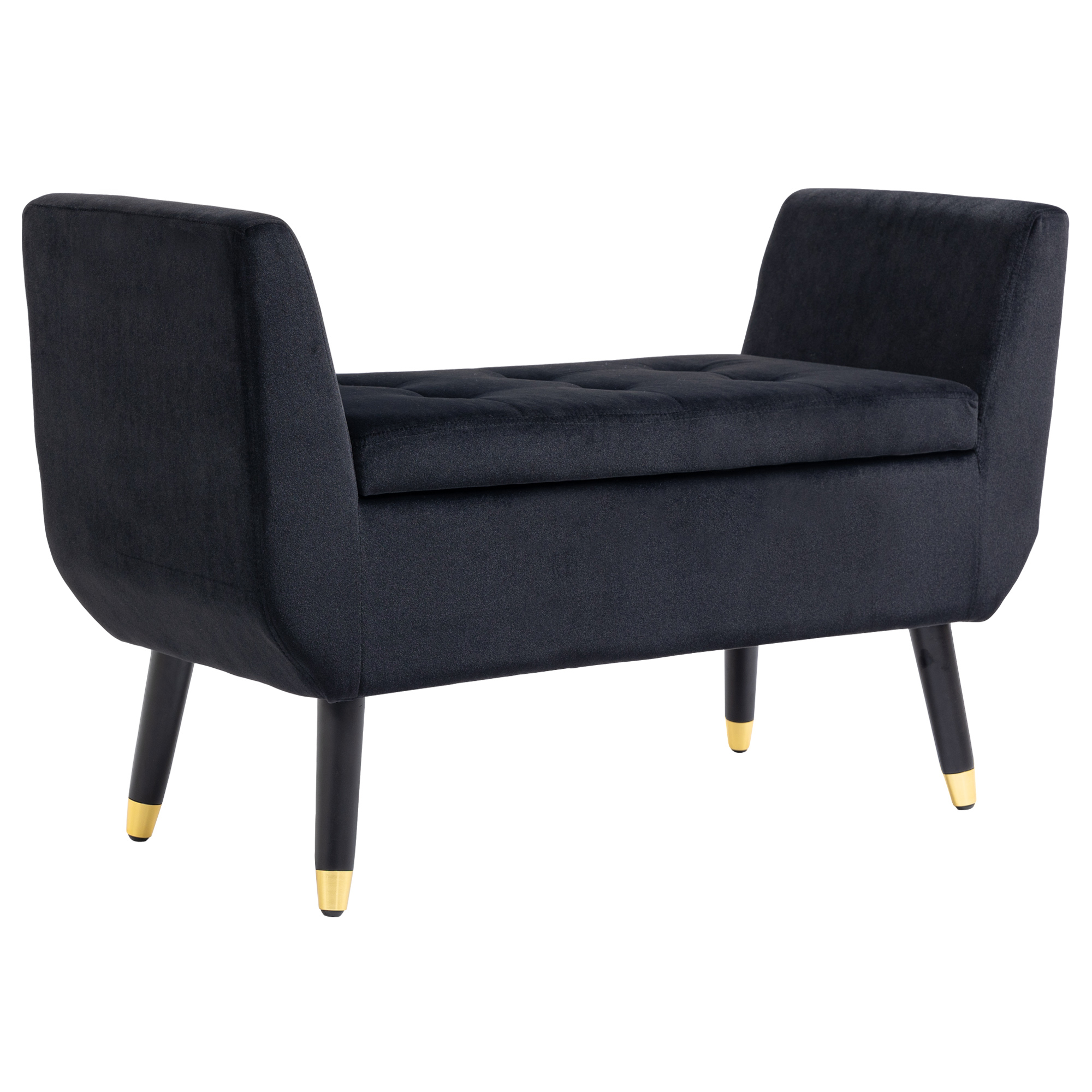 Sitzbank Mit Stauraum Armlehnen Polsterbank Mit Samtoptik, Sitztruhe Mit Holzbeine, Truhenbank Für Wohnzimmer Schlafzimmer Flur 107 X 42 X 65 Cm, Schwarz - Homcom