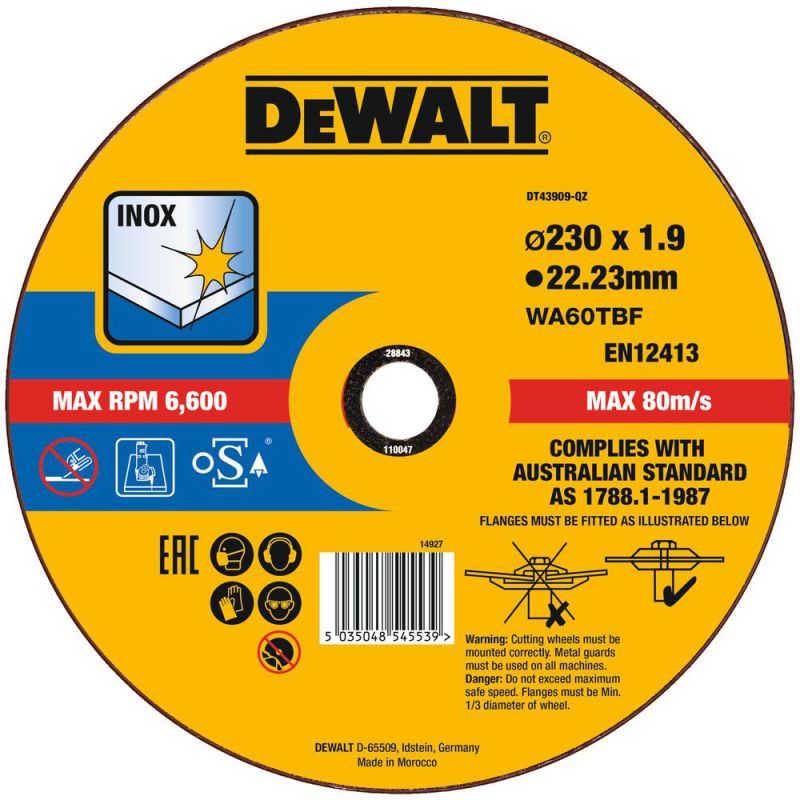 Dewalt Weiß Dt43909 Trennscheibe Edelstahl Flach 230 X 22.2 X 1.9 Mm