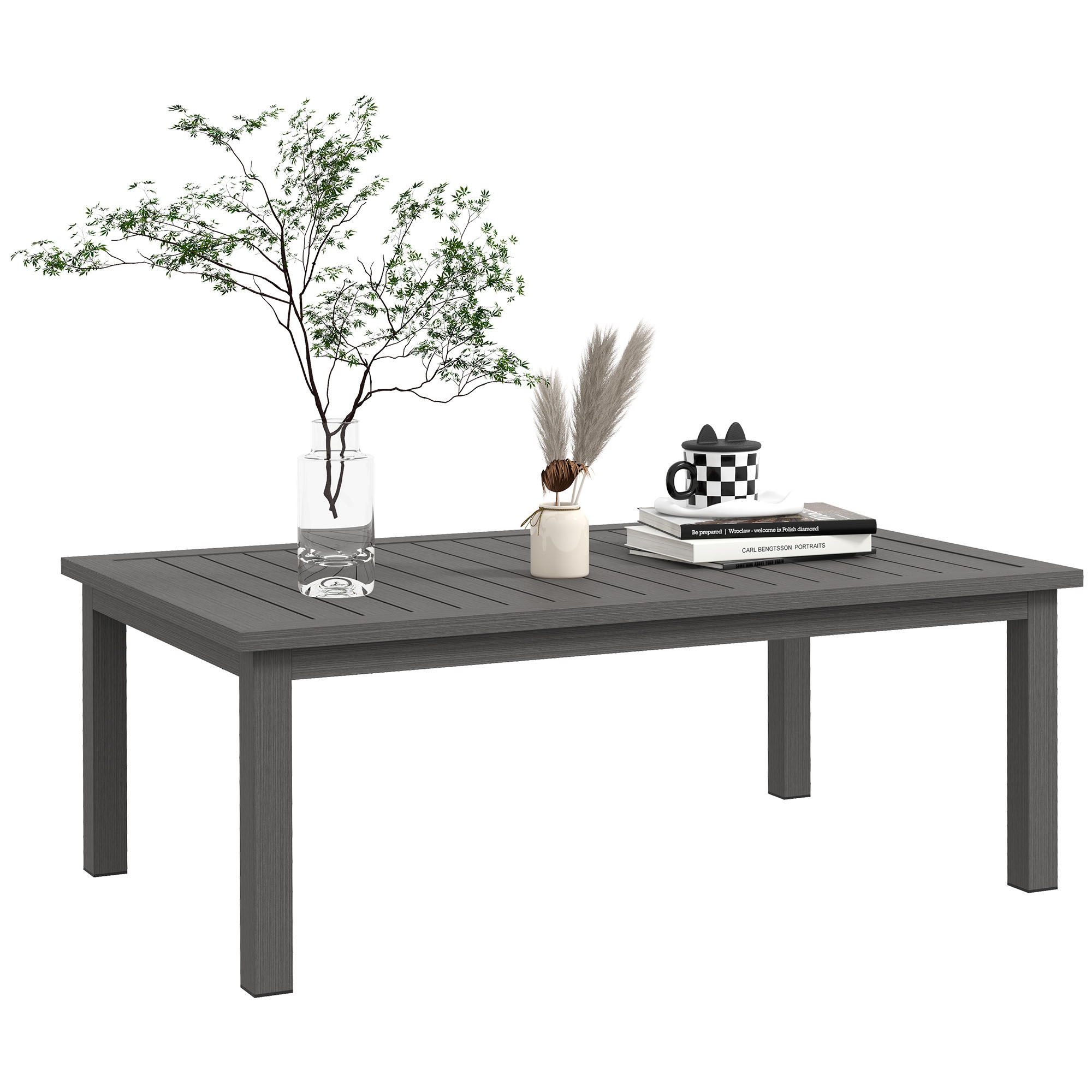 Table Basse Rectangulaire De Jardin Plateau À Lattes Dim. 100l X 60l X