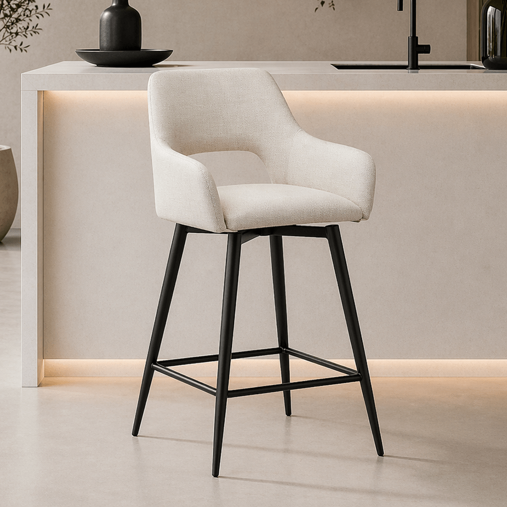 Dimehouse Drehbar Barhocker Skye Aus Beigem Stoff – Sitzhöhe 67 Cm – Mit