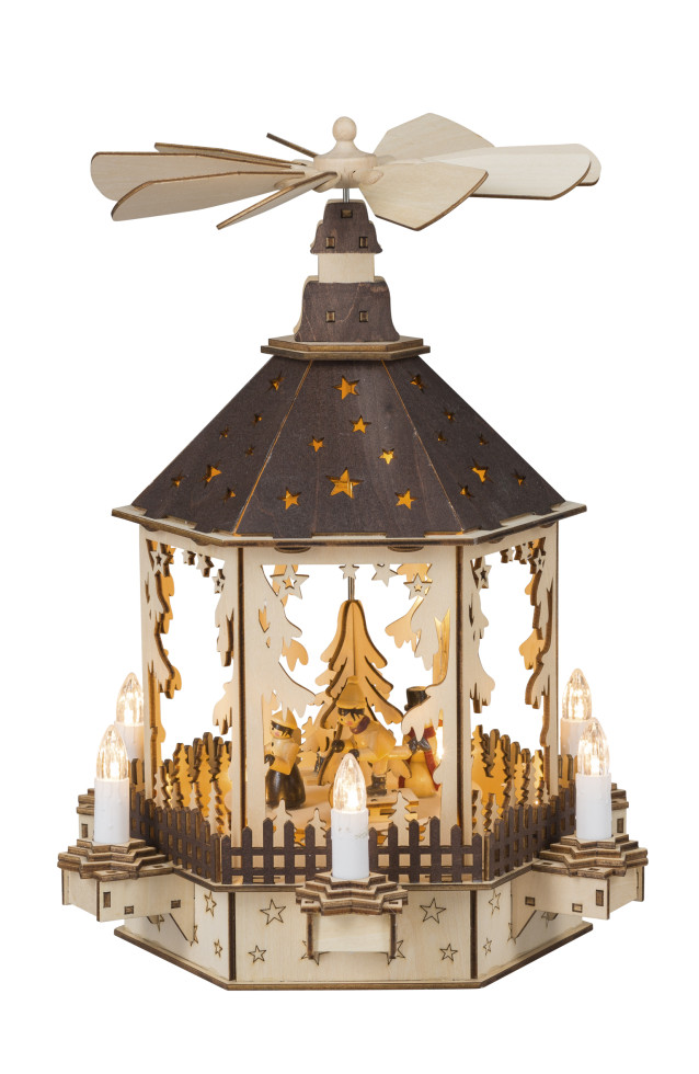 Hgd Mehrfarbig Weihnachtsfiguren, Led-Weihnachtspyramide Schneemann Mit Spieluhr - Mit Led-Beleuchtung - Masse Von Ca. 26 X 26 X 36 Cm - Image 3