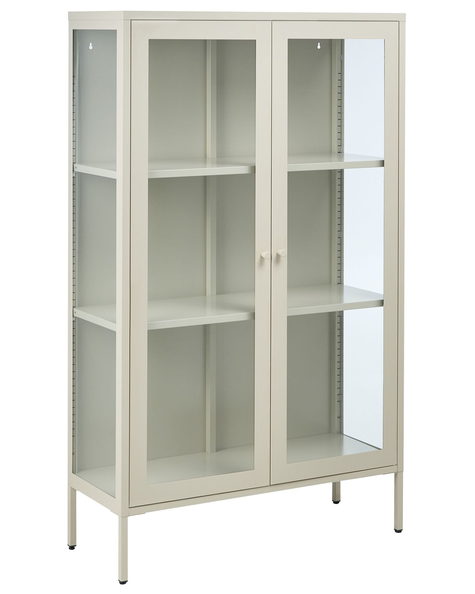 Beliani Office Cabinet Light Beige Steel 90 X 35 X 150 Cm Metal 2 Doors Glass Front And Sides Display Nash