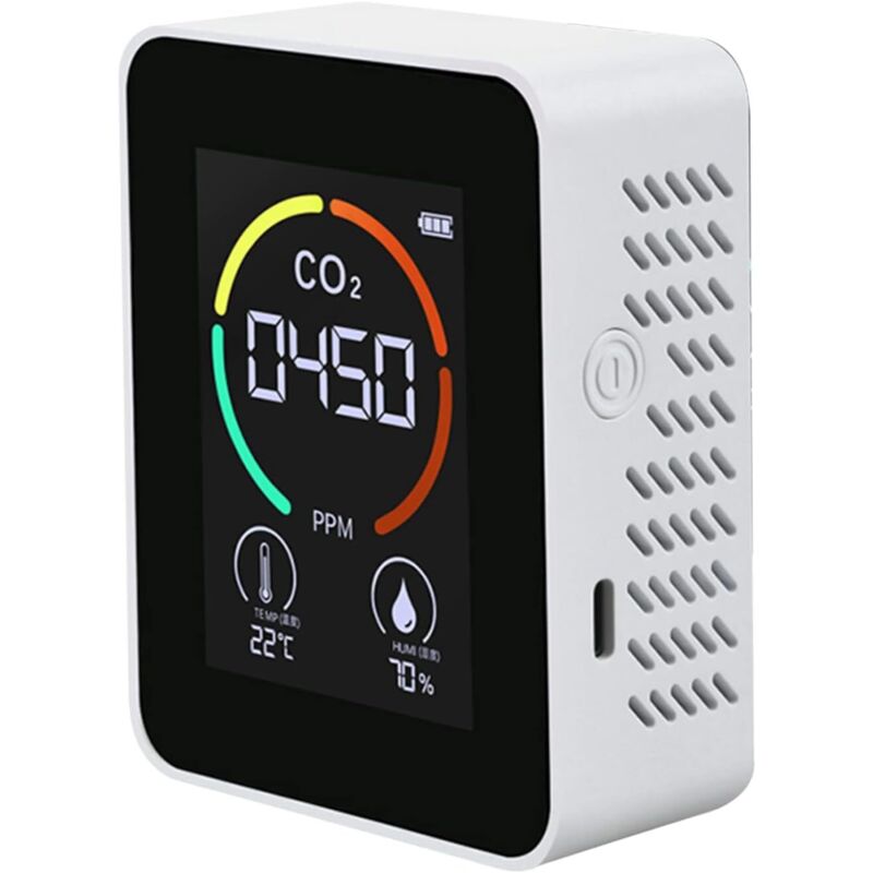 Rilevatore Di Co2 3 In 1 - Monitor Di Co2 Nell'aria - Rilevatore Di Anidride Carbonica - Qualità Dell'aria - Temperatura E Umidità - Per Casa, Ufficio, Serra, Magazzino - Bianco