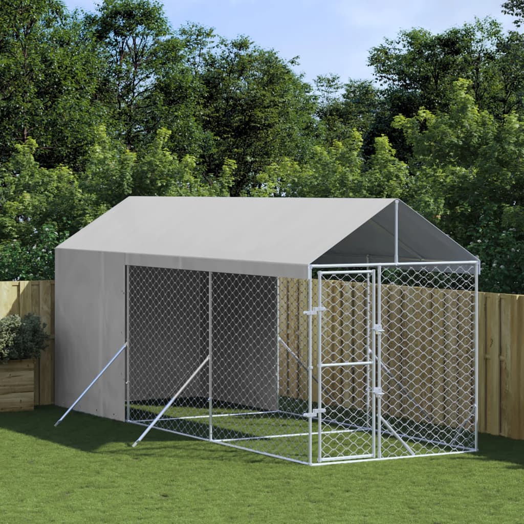 Vidaxl Grau Outdoor-Hundezwinger Mit Dach Silbern 2X6x2,5M Verzinkter Stahl