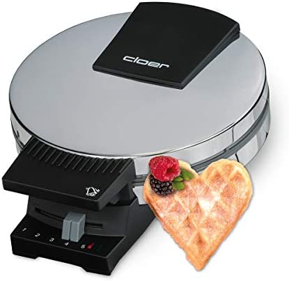 Cloer CL0185 Ø16cm Herz-Waffeleisen, Silber, 960 Watt