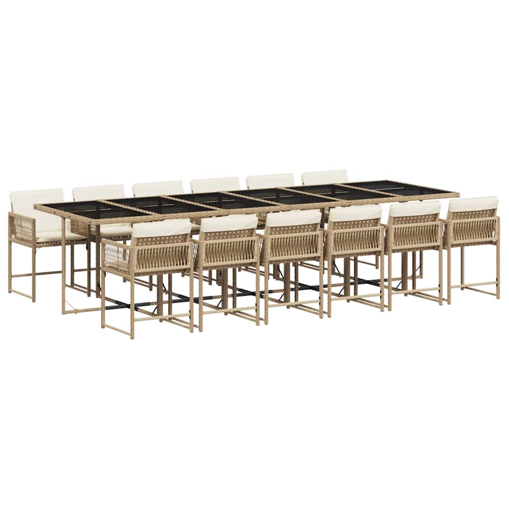 13 Piece Garden Dining Set With Cushions Beige Poly Rattan Vidaxl