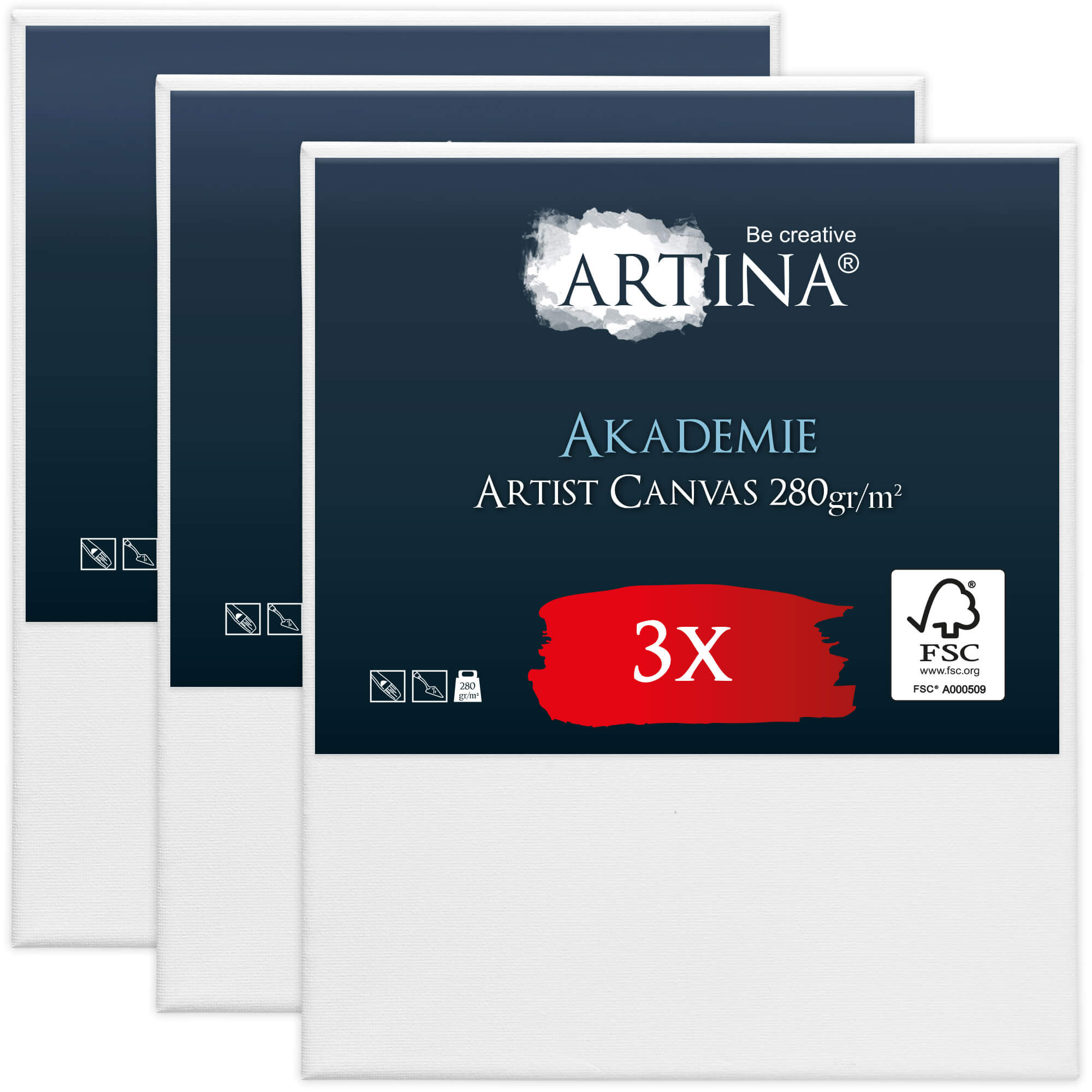 Artina Keilrahmen Leinwand Akademie, 50x60cm, 3er Set