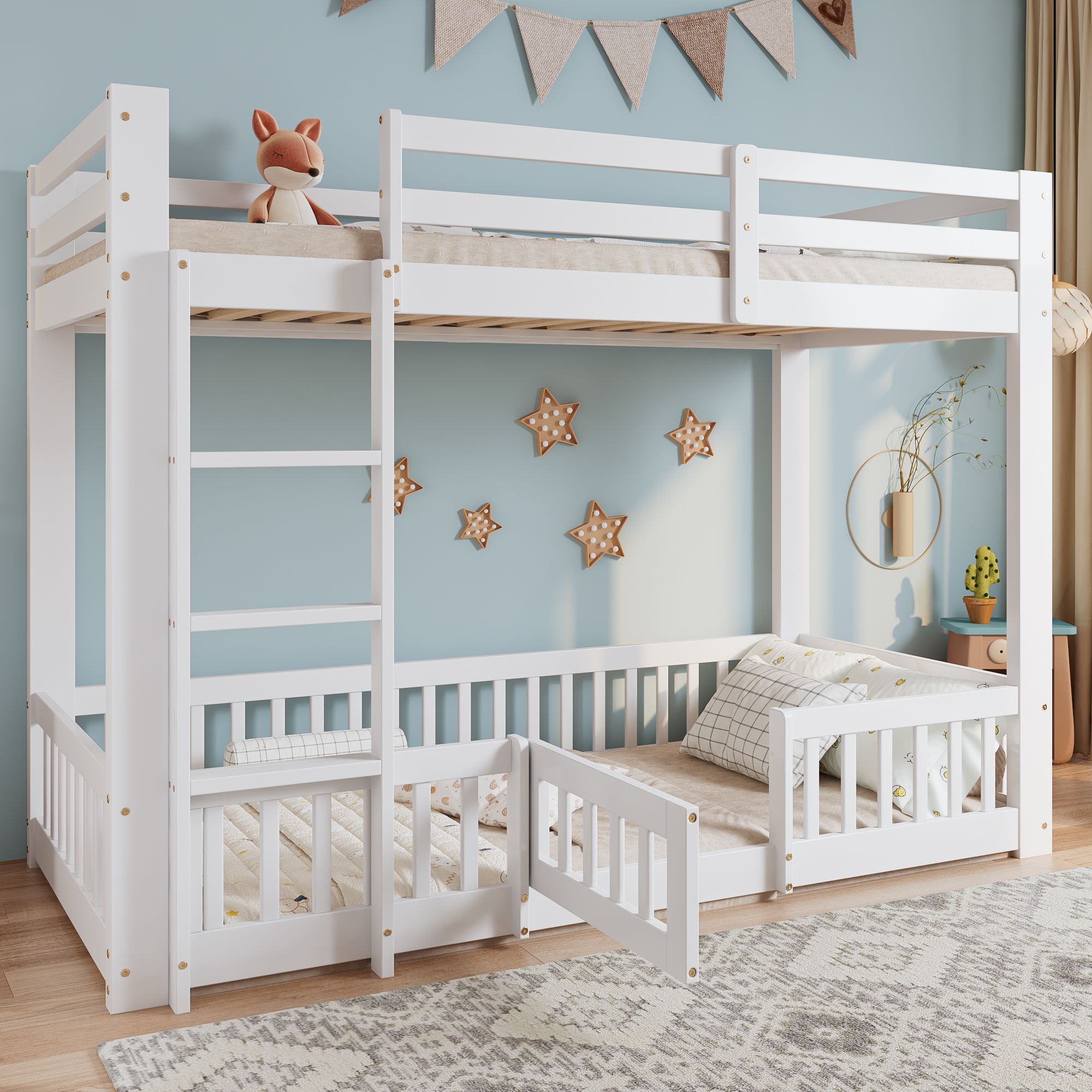 Lit Superposé En Bois, Lit Enfant Avec Échelle À Angle Droit