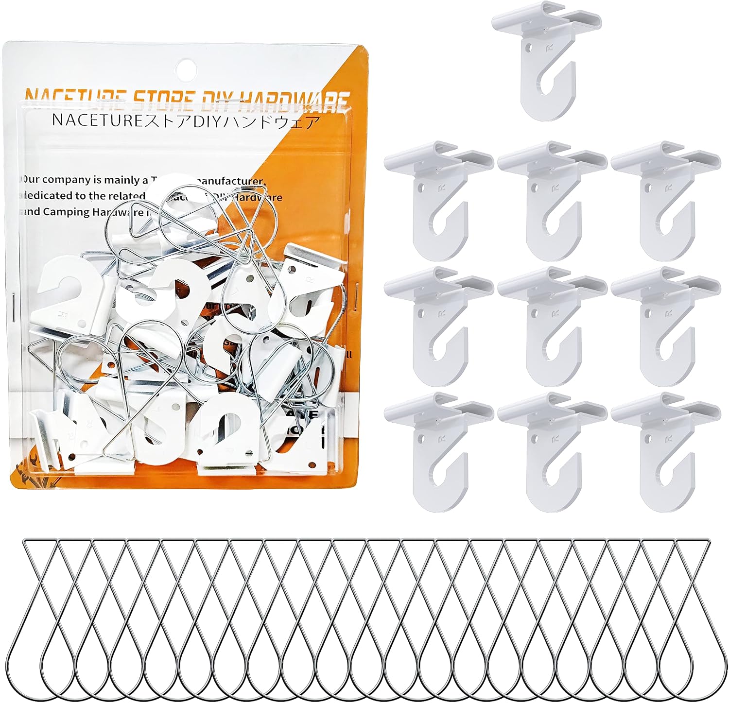 Crochet pour plafond suspendu blanc, acier à ressort antirouille, lot de 30 avec clips