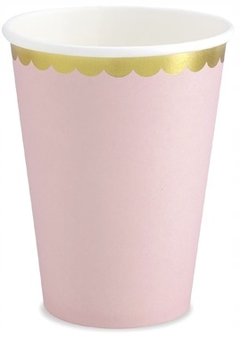 Oem Hellrosa Pappbecher, Mit Goldrand, 220 Ml, 6 Stück.