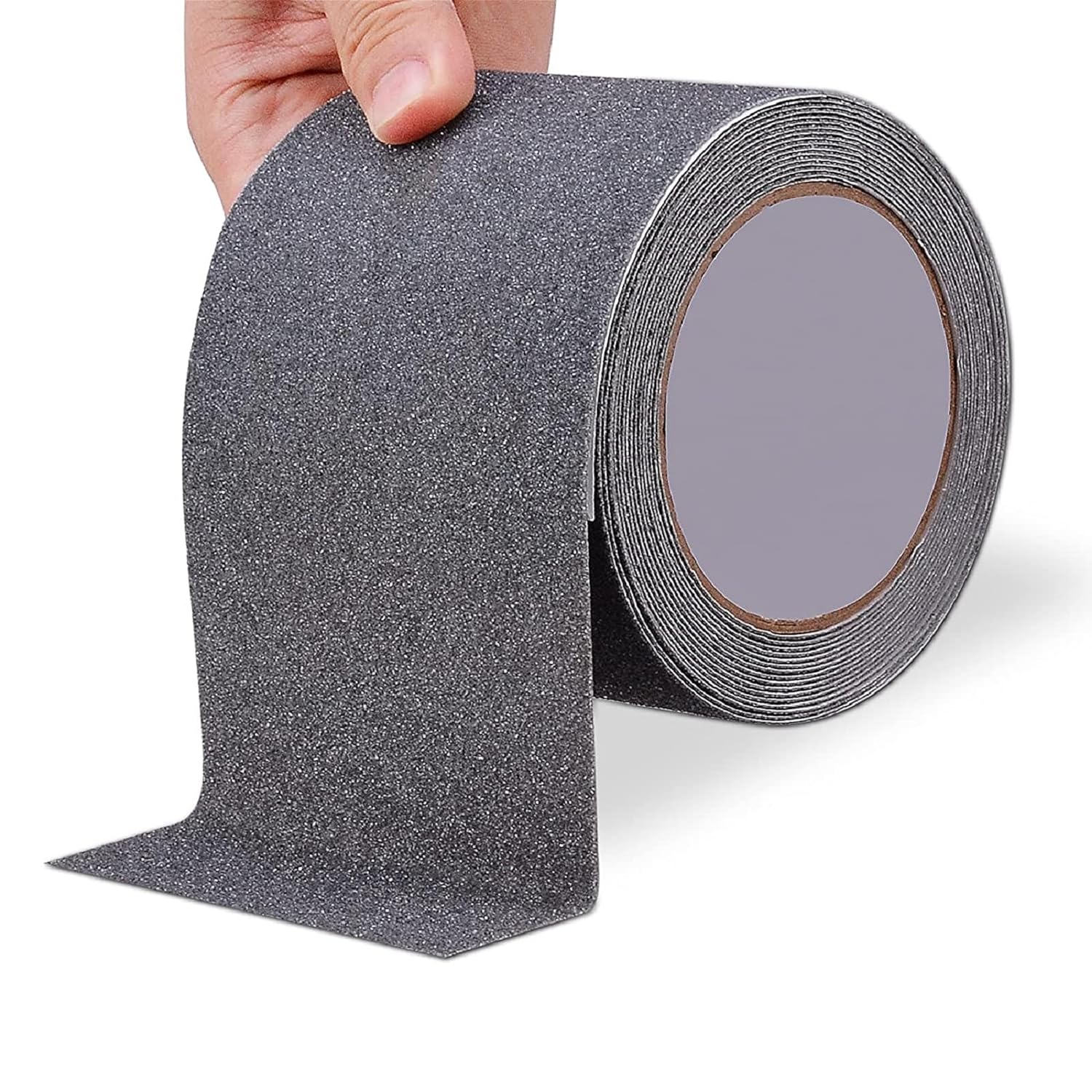 Bande antidérapante adhésive pour marches d'escalier en PVC, sable de quartz 80 Grit, 10 cm x 5 m, gris