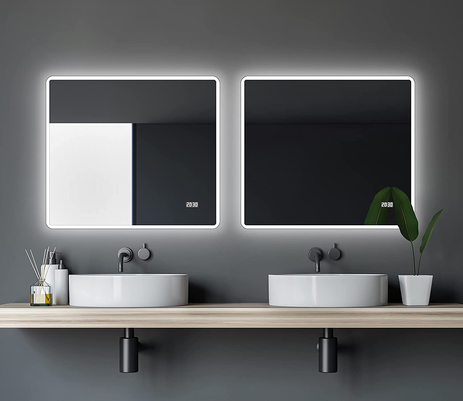 Talos Sun Badspiegel Mit Beleuchtung - Led Badezimmerspiegel 80x70 Cm - Wandspiegel Mit Led Lichtumrahmung - Spiegel Mit Lichtfarbe Neutralweiãÿ - Lichtspiegel Mit Digitaluhr