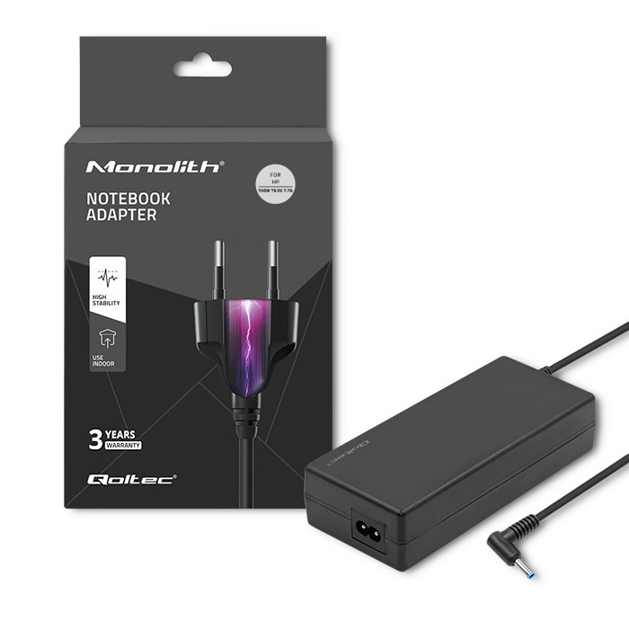Qoltec Schwarz Hp Laptop-Netzteil 150 W 19,5 V 7,7 A 4,5 X 3,0 Mm + Pin + Netzkabel