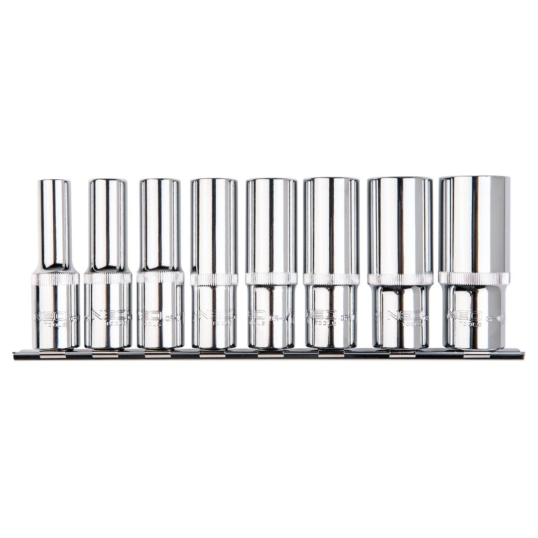 Neo Versilbert 8 Tlg. 1/2" Vielzahn Stecknuss Set Versch. Größen