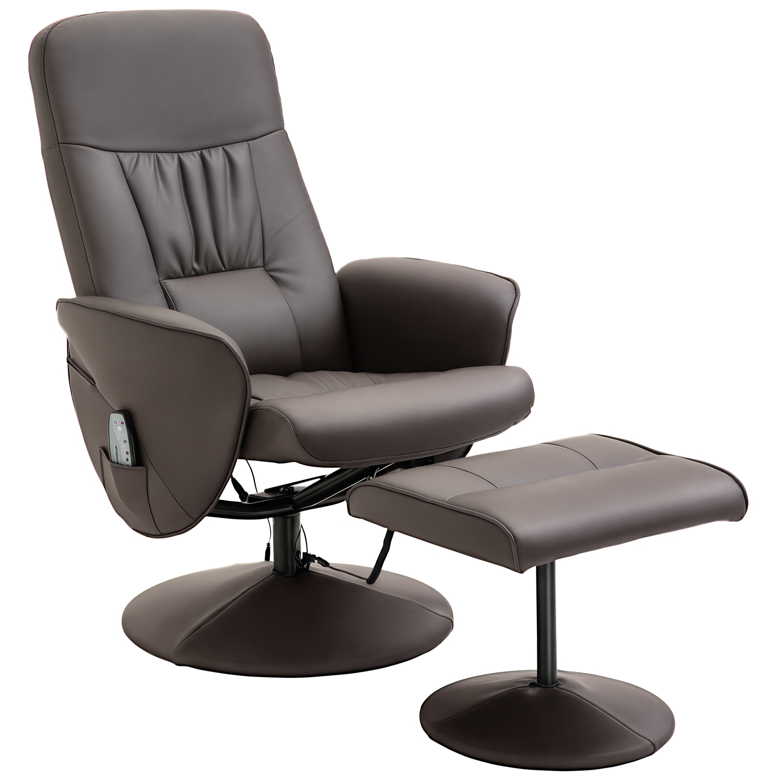 Homcom - Relaxsessel Mit Hocker, Drehbarer Fernsehsessel Mit 10 Massagepunkte, Liegefunktion, Massagesessel Mit Fernbedienung, Seitentasche, Tv-sessel, Kunstleder, Braun
