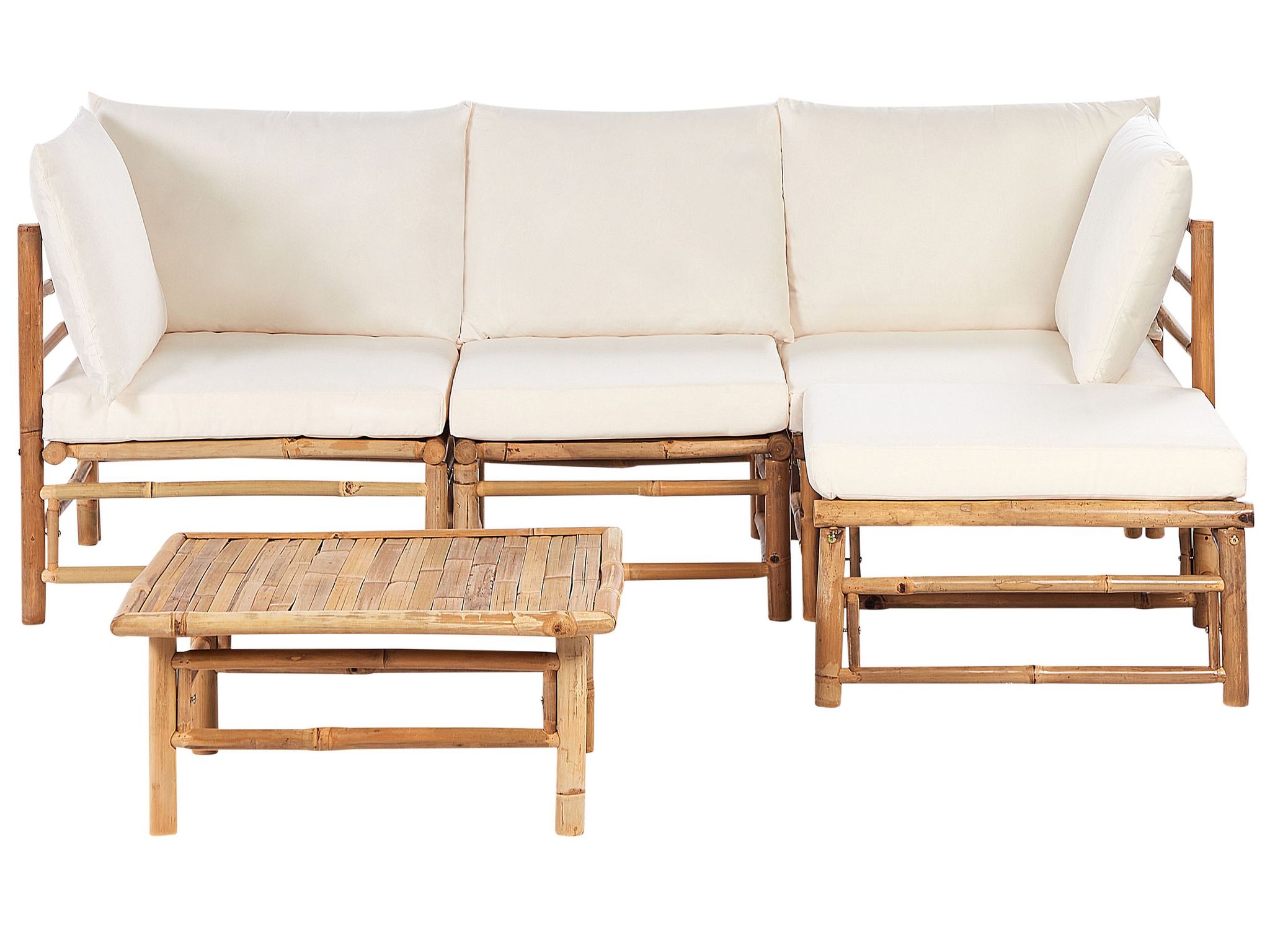 Beliani Garden Corner Sofa With Table 4 Seater Cerreto Left Hand Bamboo Wood Off-white