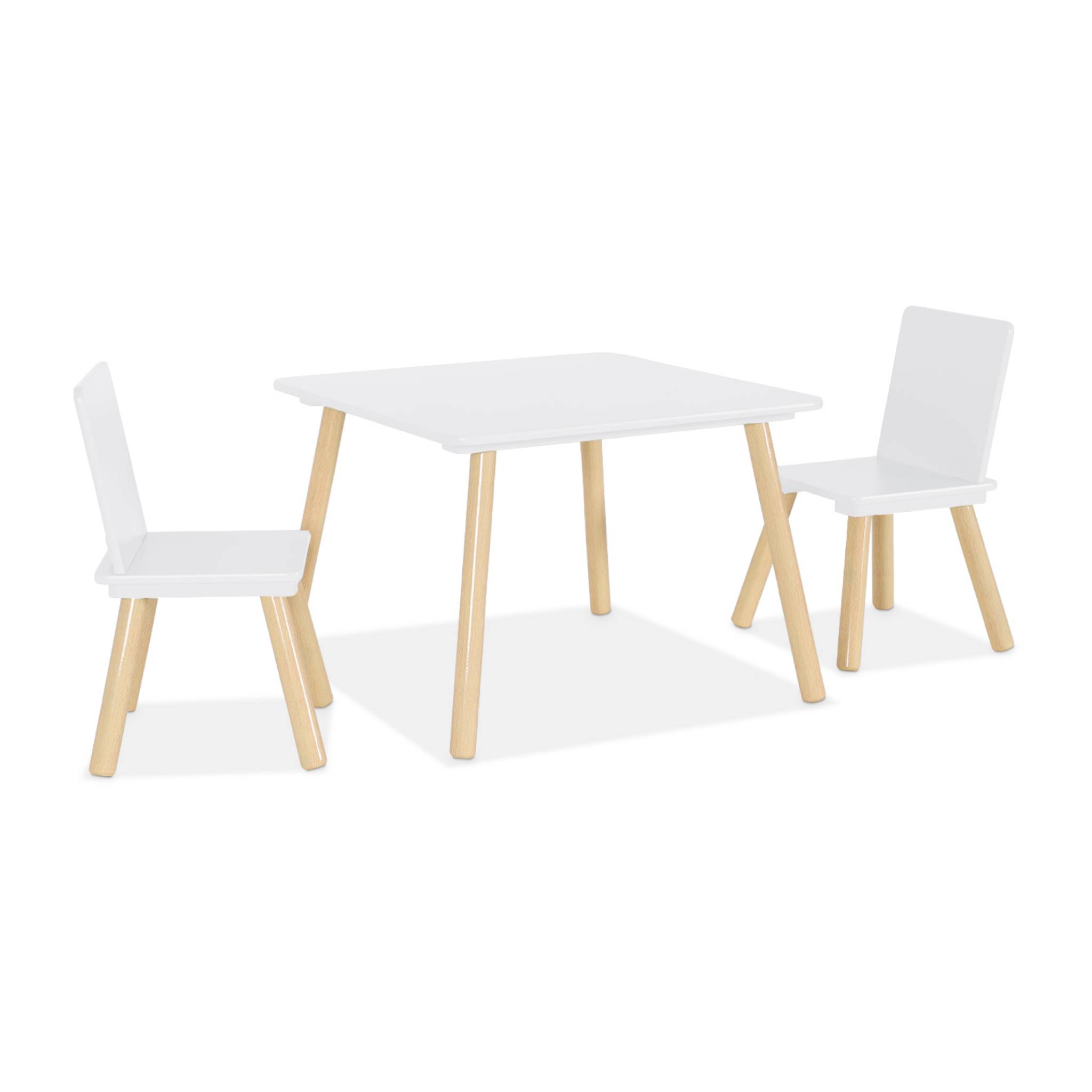 Sweeek - Table Carrée Enfant Avec 2 Chaises. Pieds En Pin. Blanc