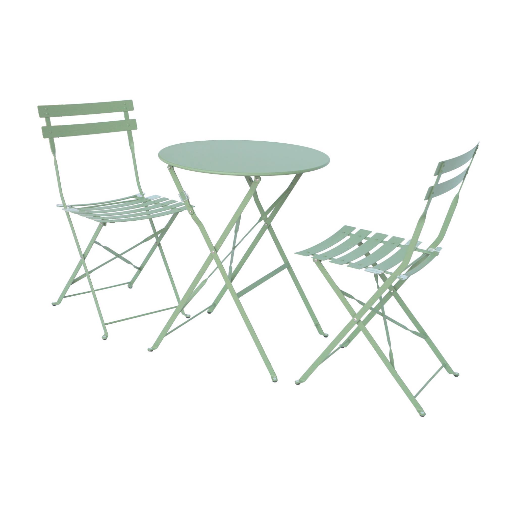 Table De Jardin Bistrot Pliable Ronde Ø60 X 70cm. Avec Deux Chaises Pliantes. Acier Thermolaqué