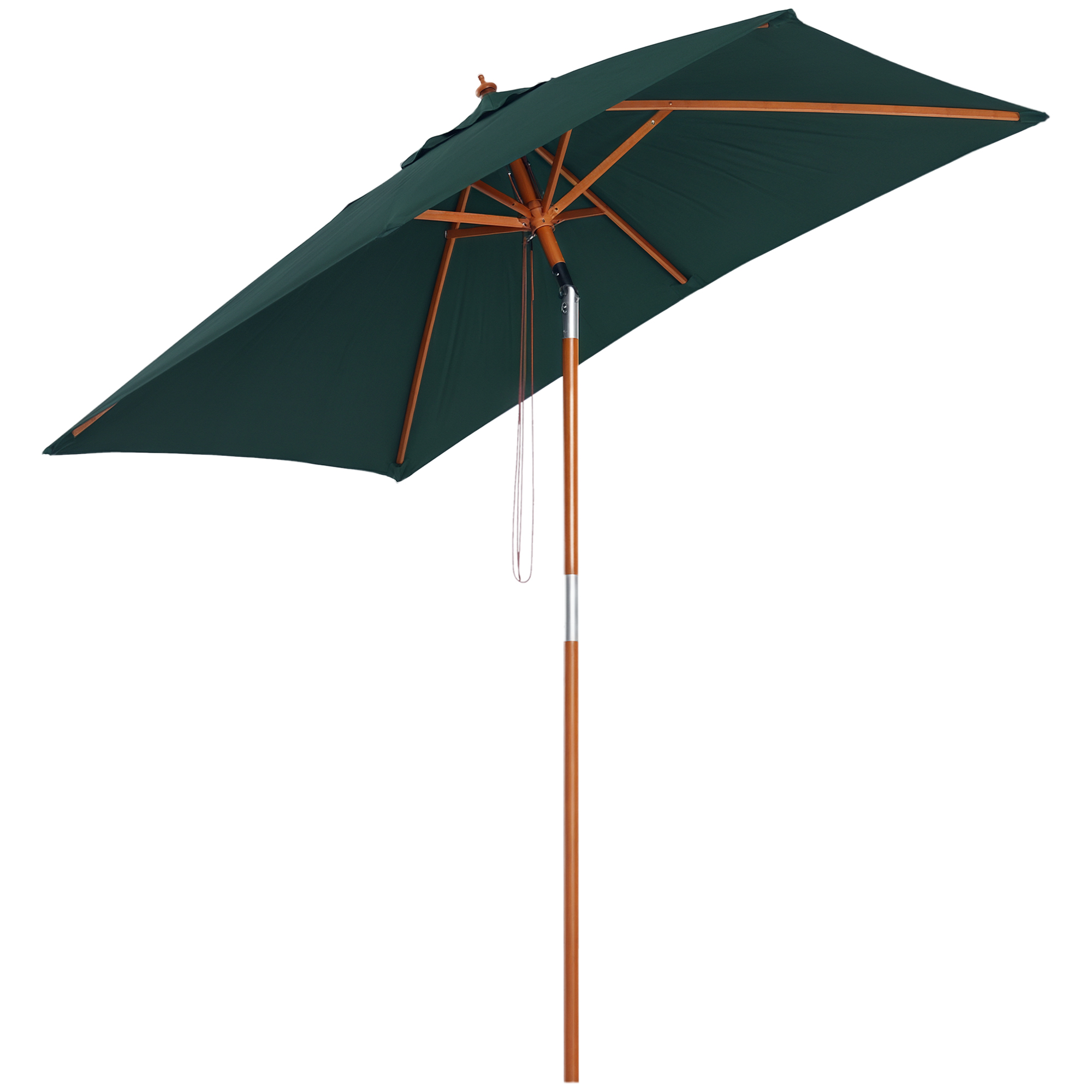 Parasol De Jardin 2x1,5 M 6 Baleines Mât Bois Corde Ouverture Réglable