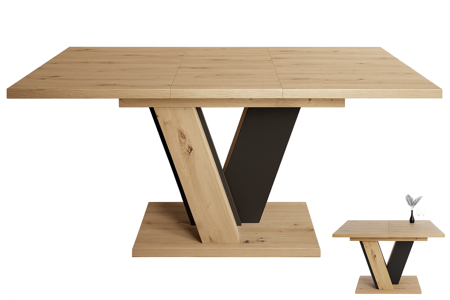Dusine – Table Extensible En Bois De Chêne 120-160 Cm – Pied Central En