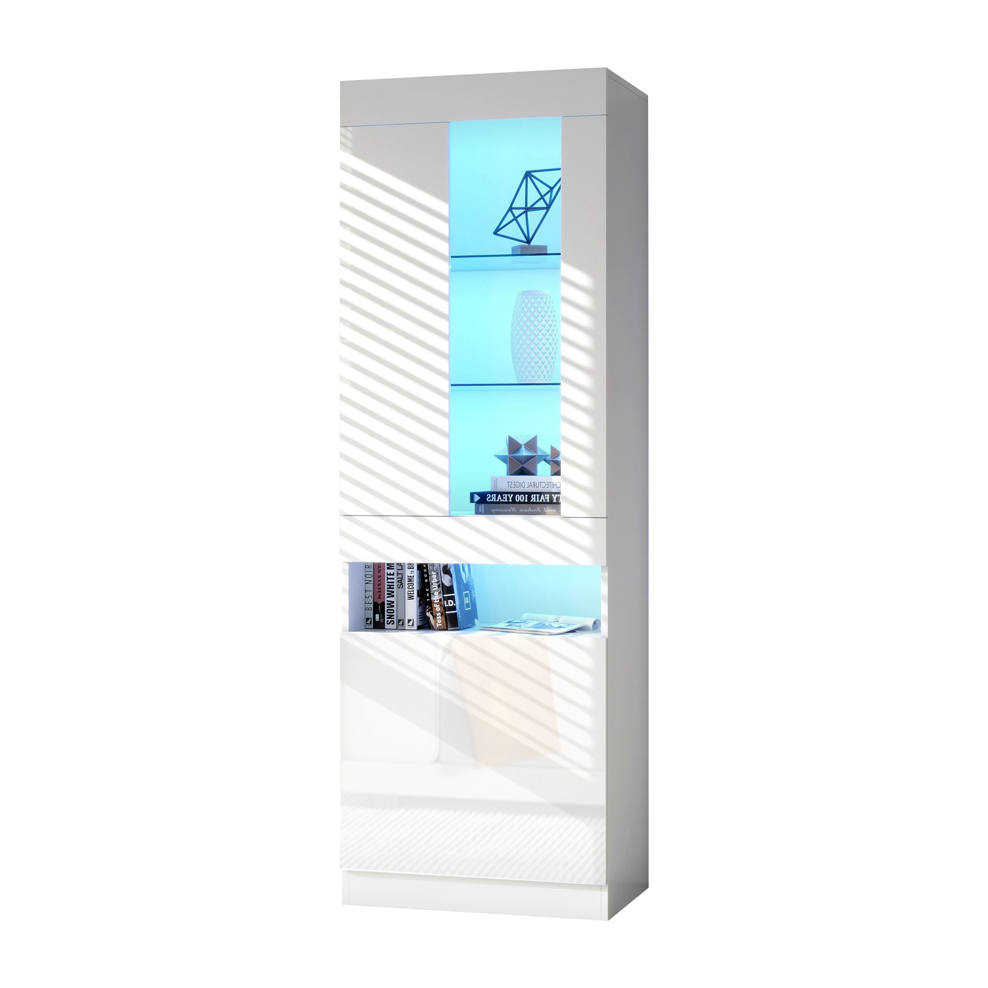 Stilvora Vitrine Mit 1 Tür, 4 Fächern, 2 Glasböden Und Usb Led, Aus Spanplatte, Weiß, 50×40×180 Cm