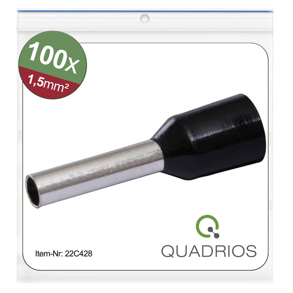 Quadrios Schwarz 22C428 Aderendhülse 1.5 Mm² Teilisoliert 1 Set