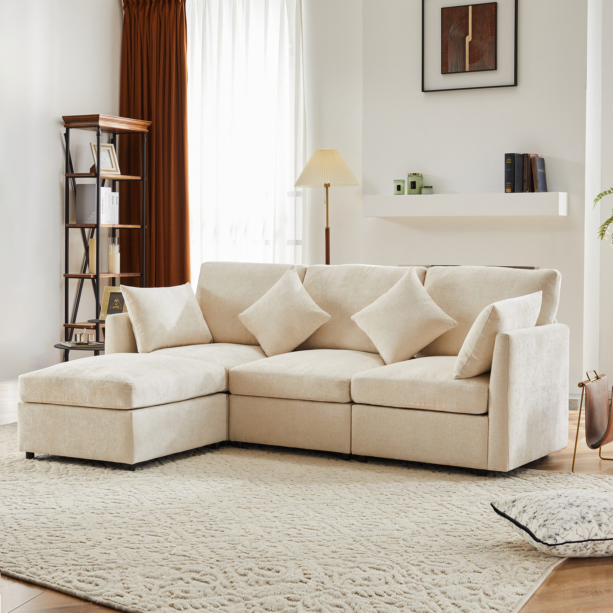 Redom Canapé D'Angle 4 Places En Forme De L Avec Pouf