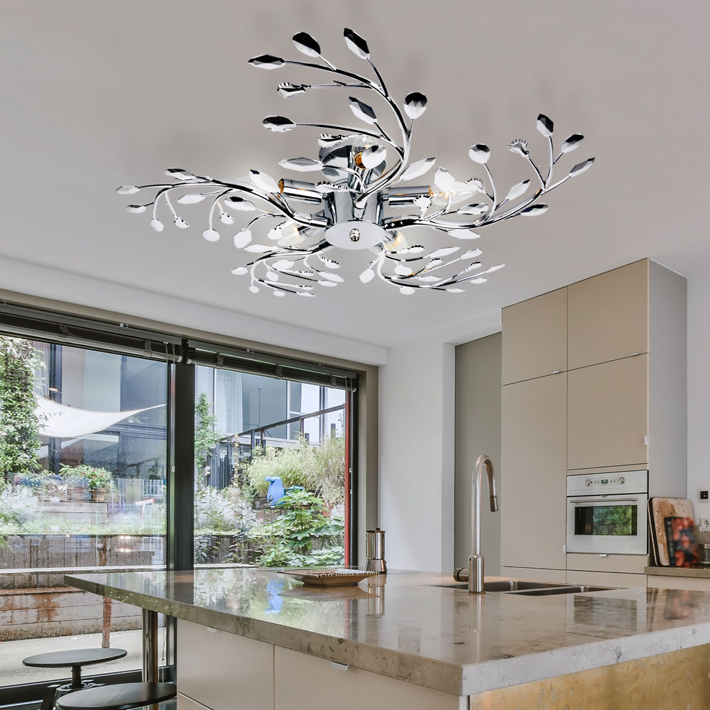 Design Blüten Decken Lampe Blätter Leuchte Beleuchtung Chrom Wohn- Schlaf- Ess- Zimmer