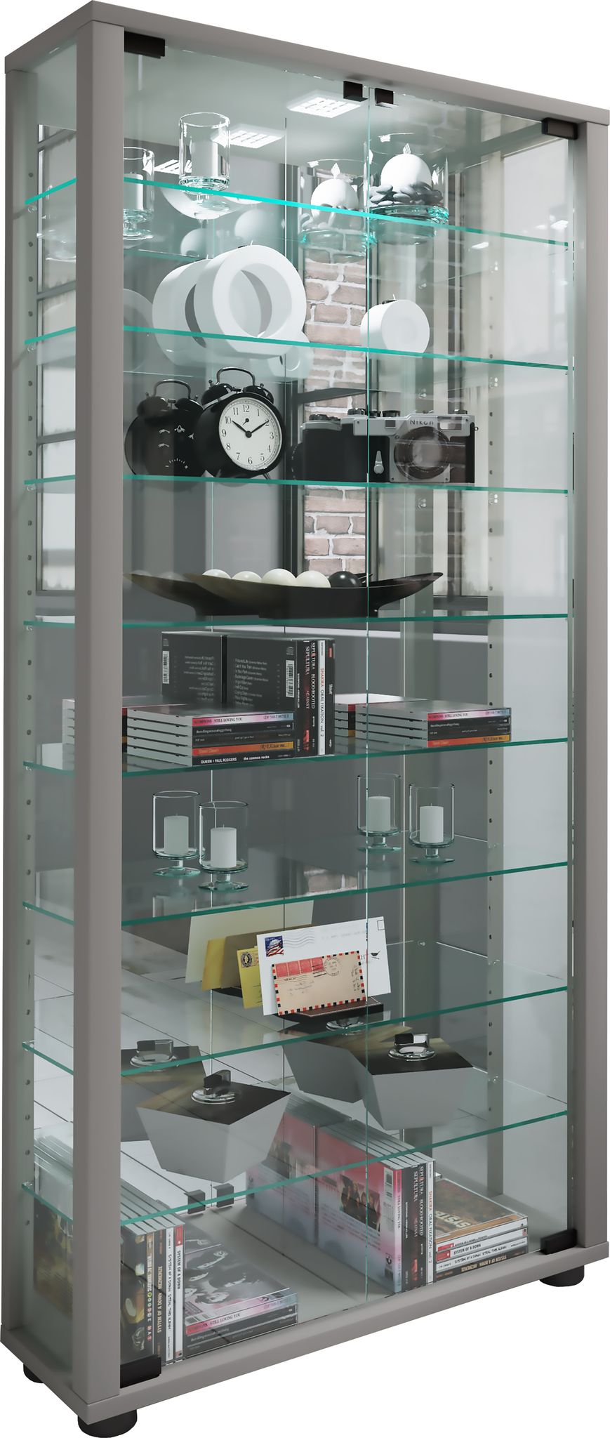 VCM Vitrine »Lumo«, BxH: 59 x 114,8 cm, Holzwerkstoff/Glas - silberfarben - Image 4