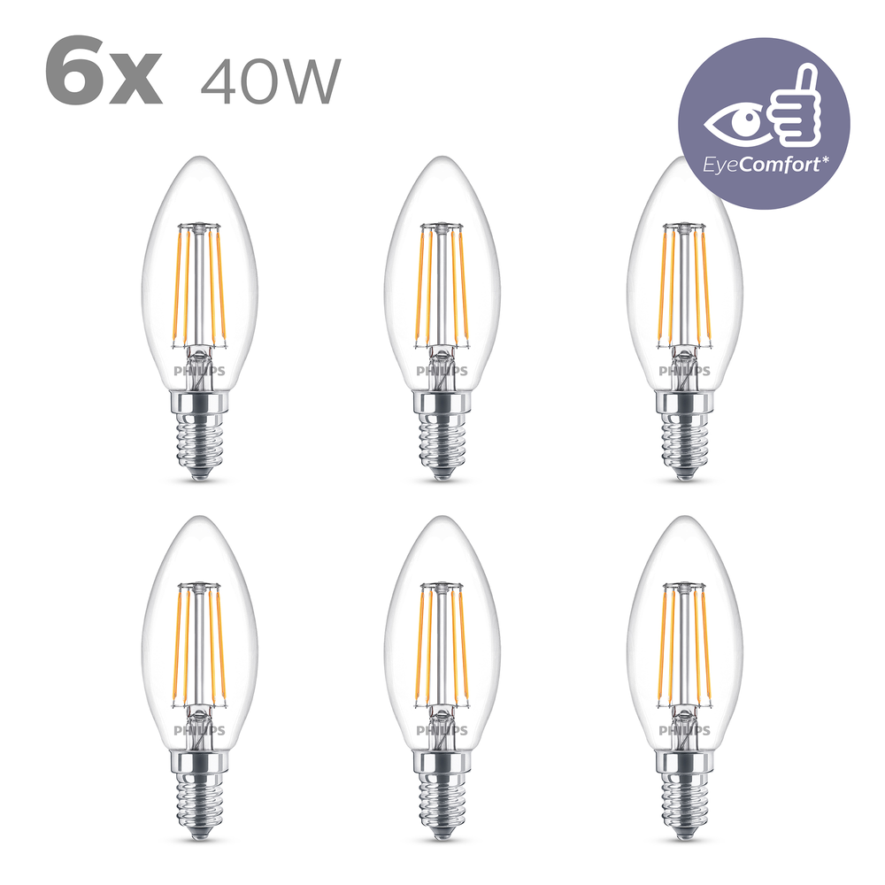 Philips LED-Lampe Classic Candle 43W827 40W Clear 6-pack E14 - Bild 3