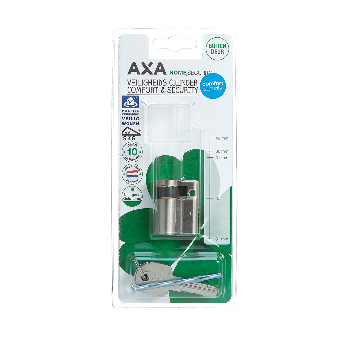 Axa Comfort Sicherheitszylinderschloss - Inkl. 3 Schlüssel - Vernickelt - 30/10 Mm