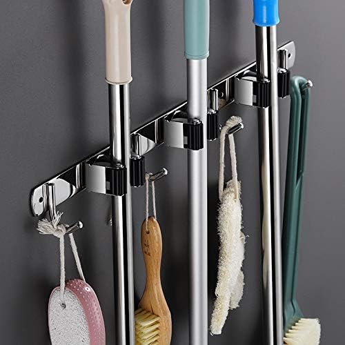 Support mural range-balais sans perçage, 3 pinces et 4 crochets, acier inoxydable SUS 304, noir