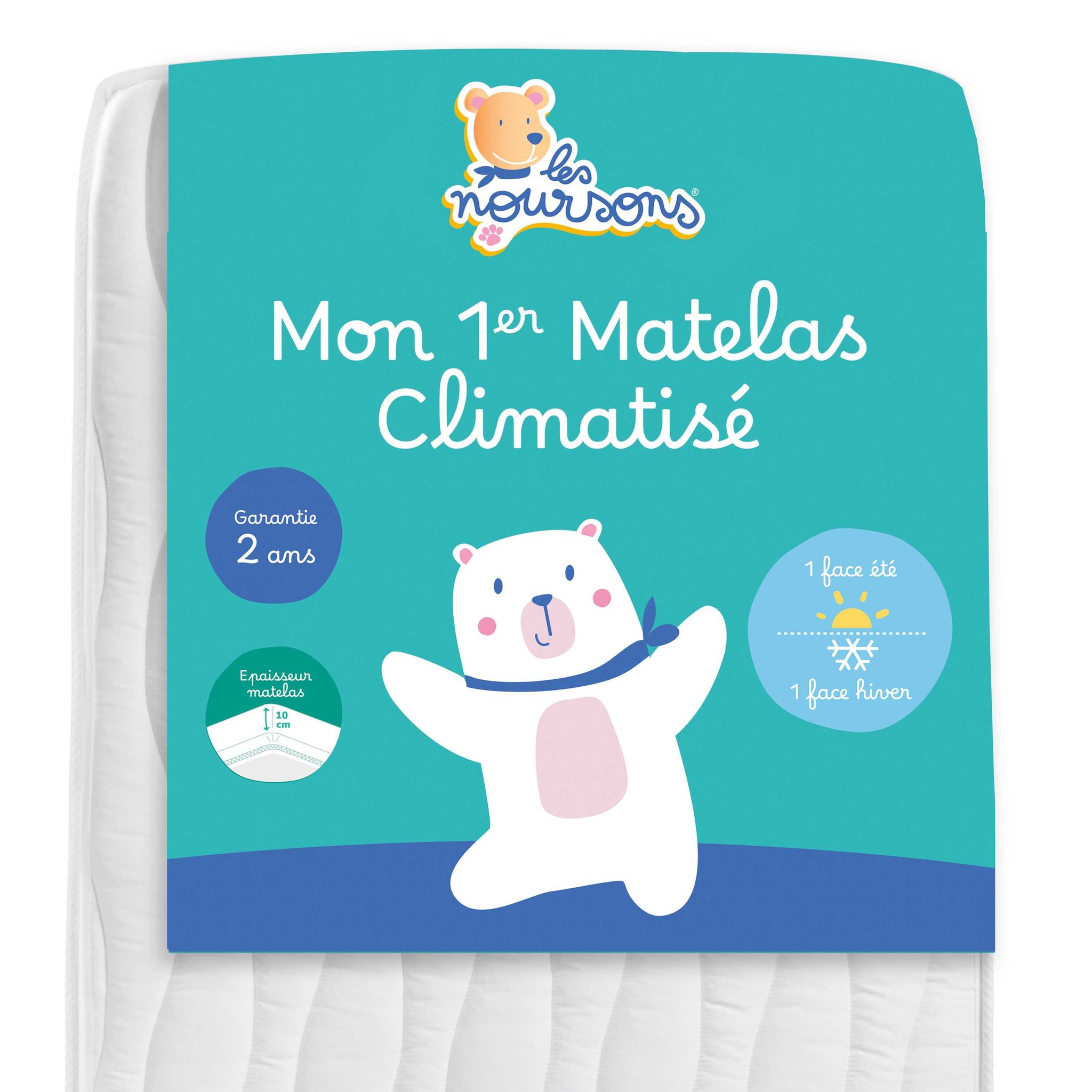 Les Noursons - Matelas Bébé / Enfant Climatisé 70x140 Cm - Réversible