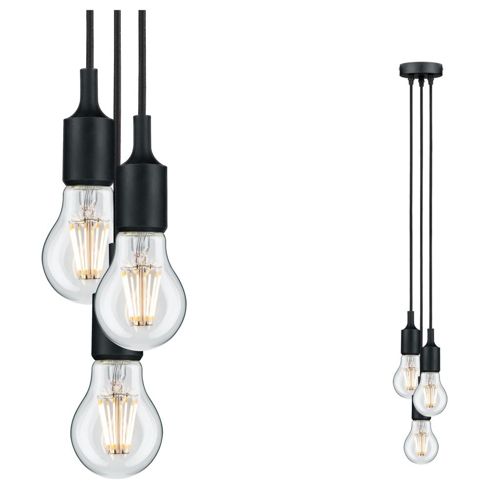 Paulmann - Neordic 3er Pendelleuchte Ketil Schwarz 10 Cm E27 20 W Dimmbar Pendelleuchte