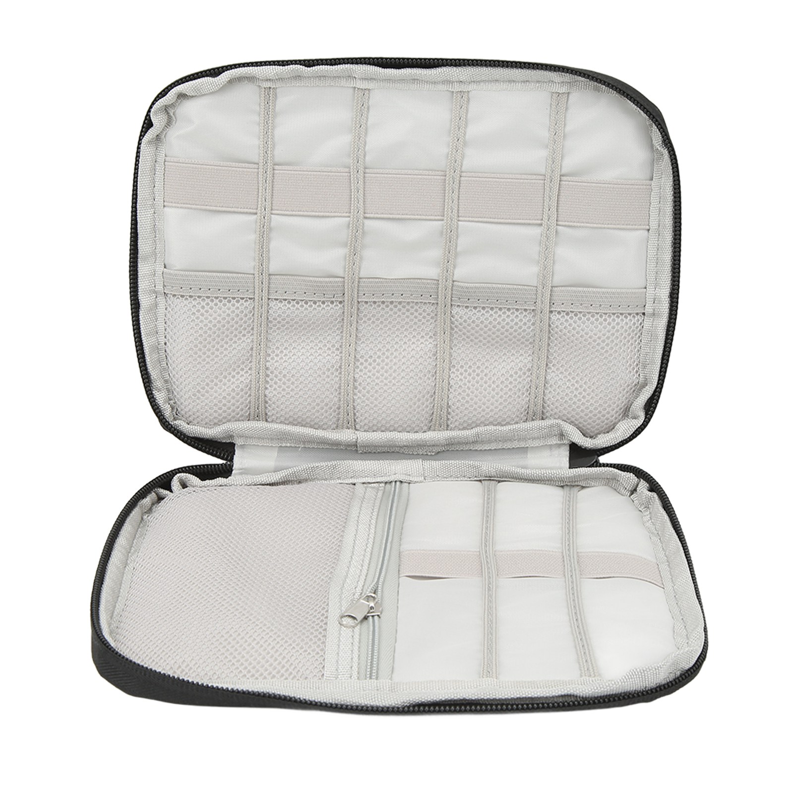Sac de rangement multifonction pour câbles et accessoires, nylon 210D, poches filet et poignée, 1 pièce