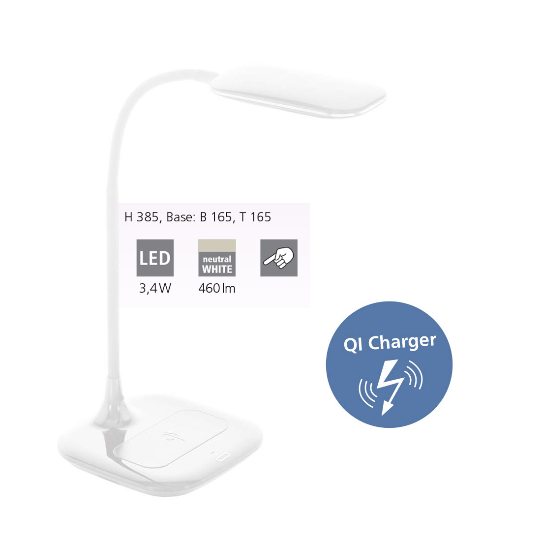 Eglo - Led Tischleuchte Masserie Weiß 38,5 X 16,5 Cm Mit Qi-charger Tischleuchte