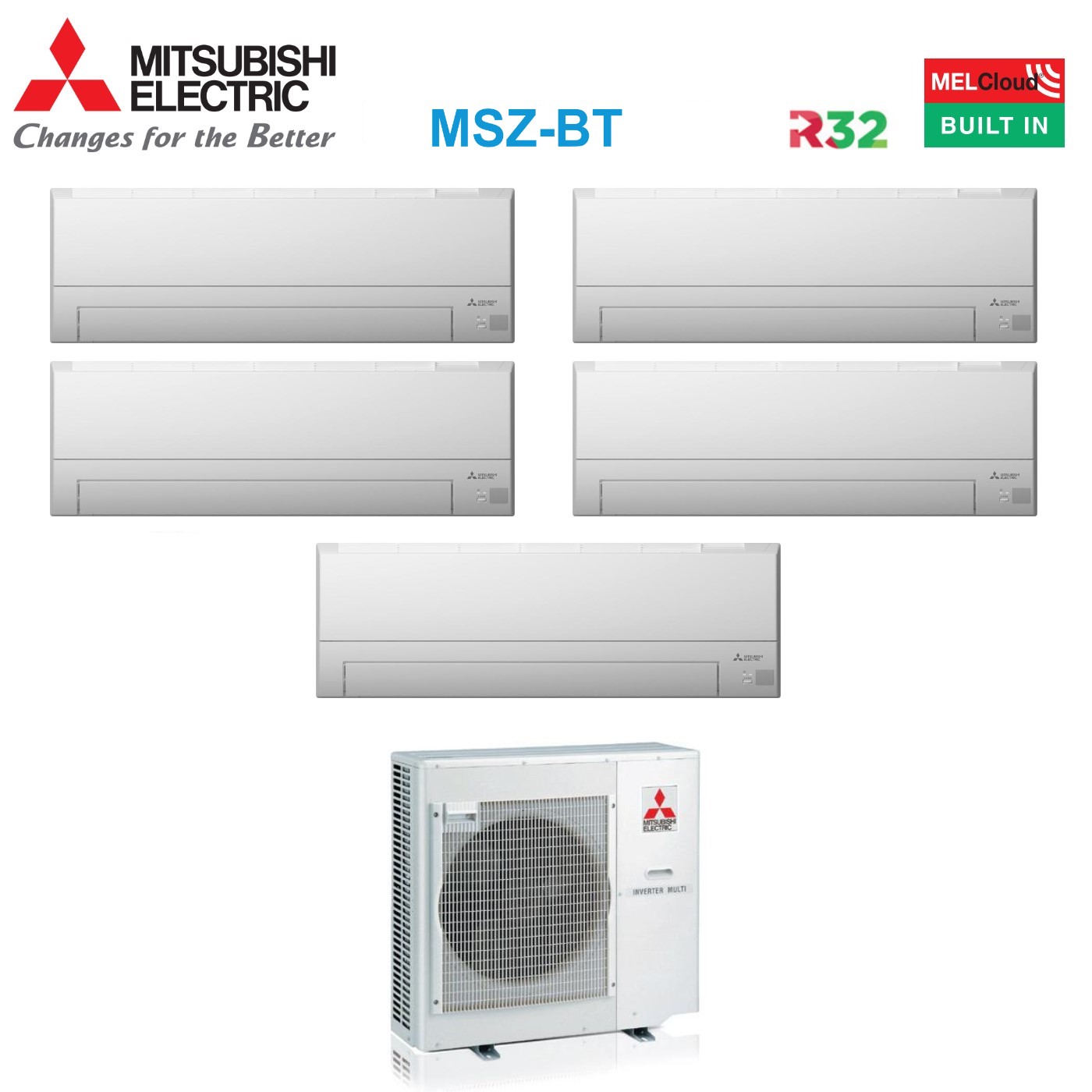 Condizionatore Penta Split Mitsubishi Electric Msz-bt 7+12+12+12+12 Con Mxz-5f102vf R-32 Wi-fi Integrato