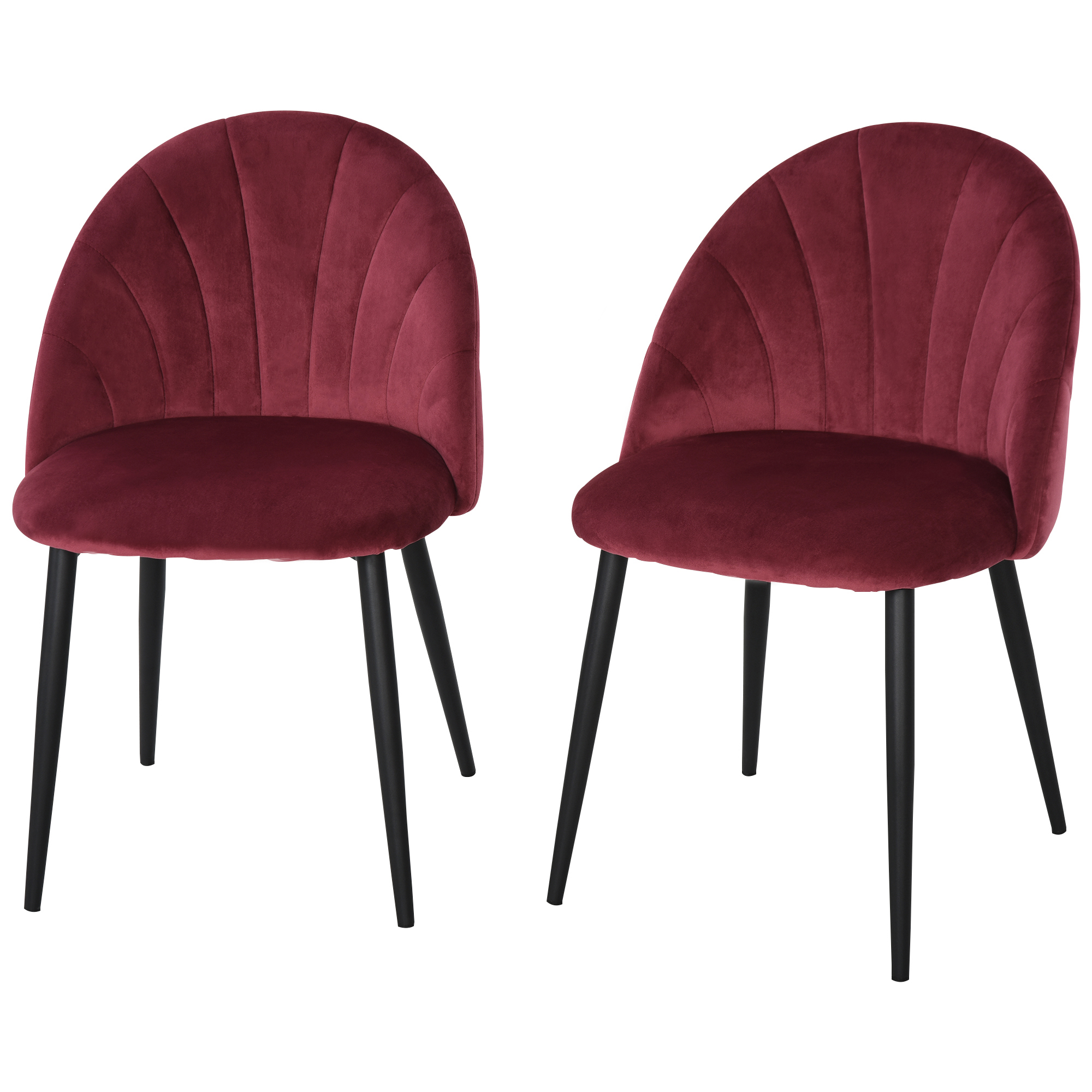 Homcom - Lot De 2 Chaises Velours Bordeaux Pieds Métal Noir Dim. 52l X