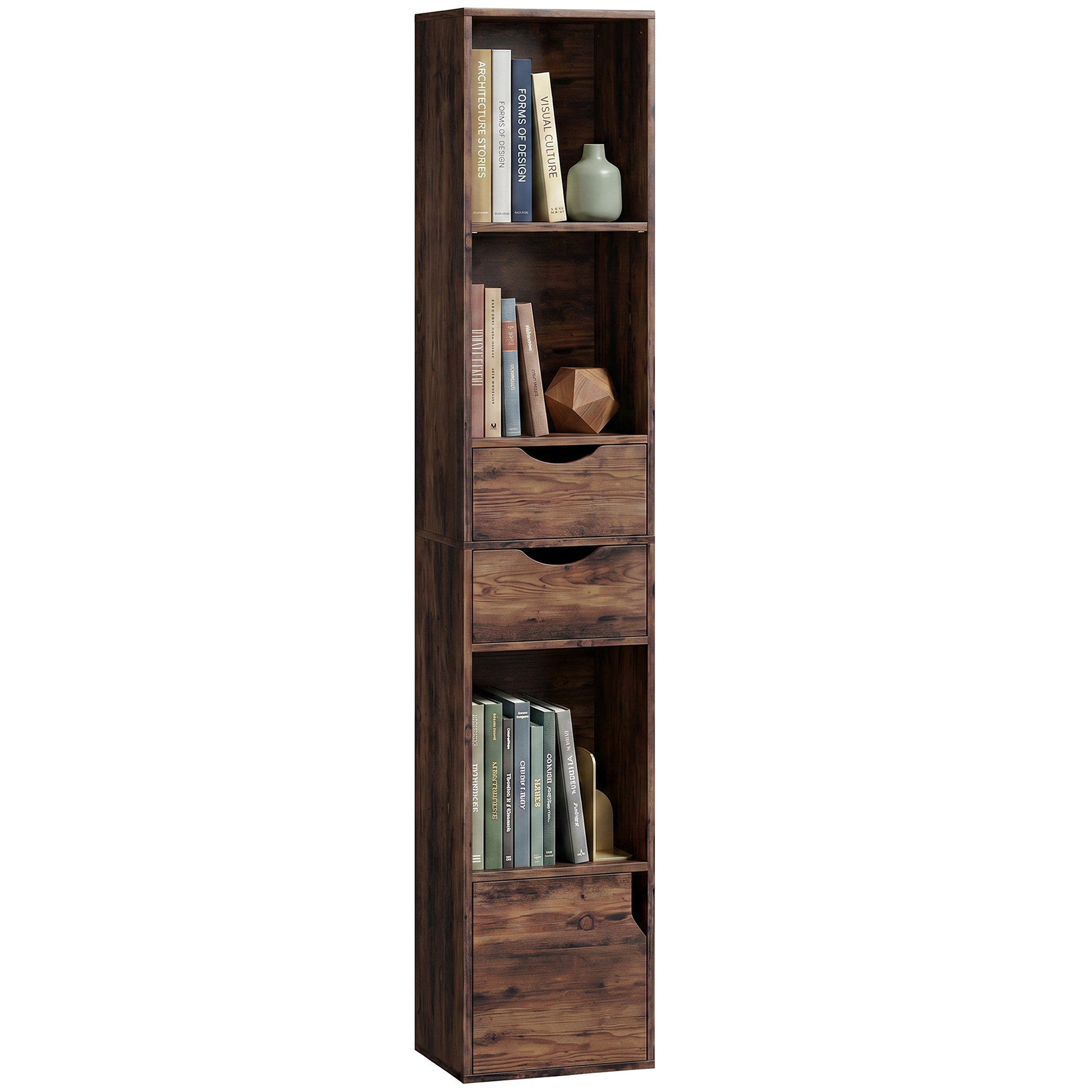Homcom Bookcase With Drawers Adjustable Shelf 158 Cm Rustic Brown