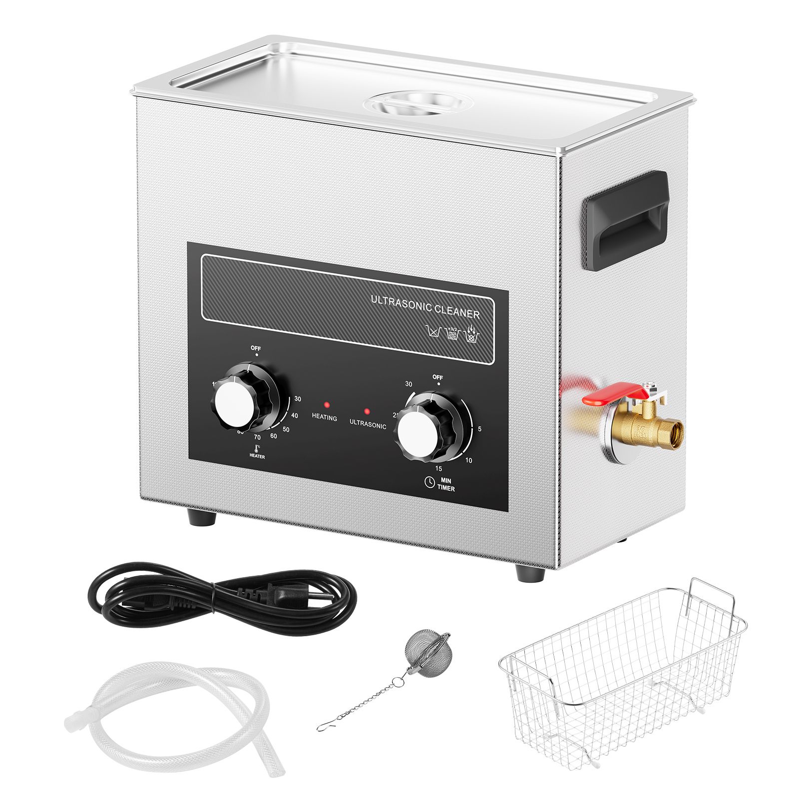 Nettoyeur à ultrasons 6 L avec chauffage 0-110 °C et minuterie, panier inclus