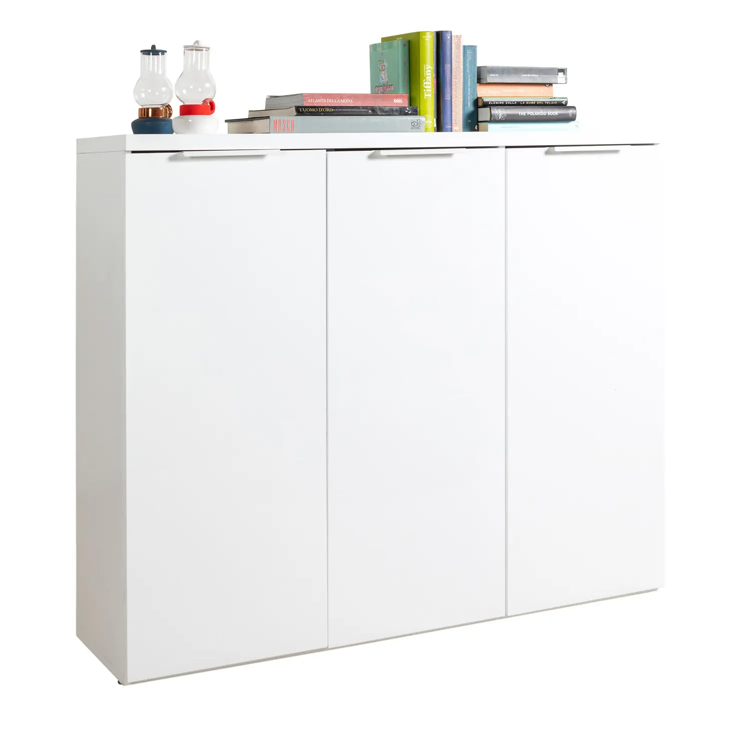 Kommode weiß hochglanz 120 cm 3-türig Metallgriffe - MUNDI - Image 4