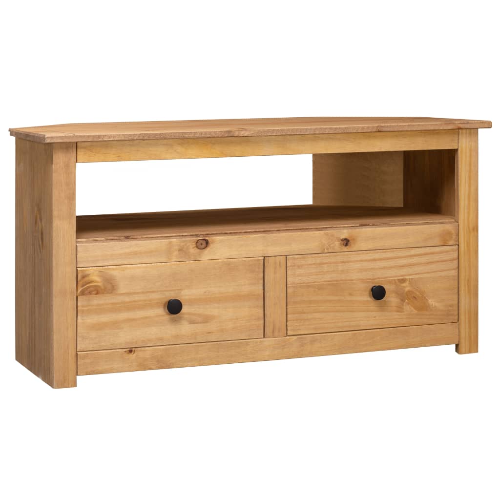 Vidaxl – Meuble Tv D'Angle En Pin Massif 93x49x49 Cm – 2 Tiroirs – Espace De Rangement Ouvert – Style Panama