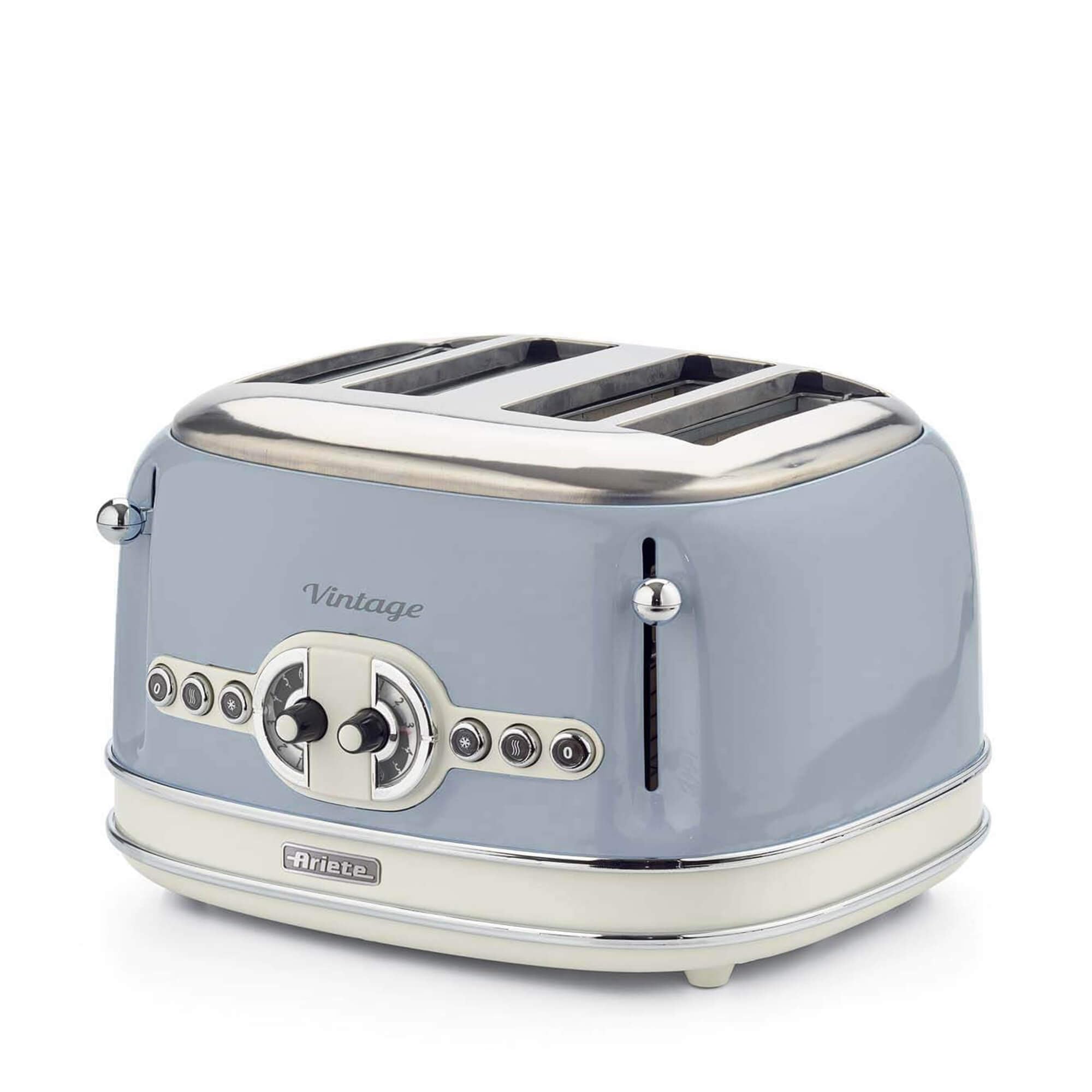 156 Tostapane Vintage 4 Fette Di Pane - Senza Pinze - 6 Livelli Di Tostatura - Defrost - 1600 Watt - Linea Vintage - Celeste - Ariete