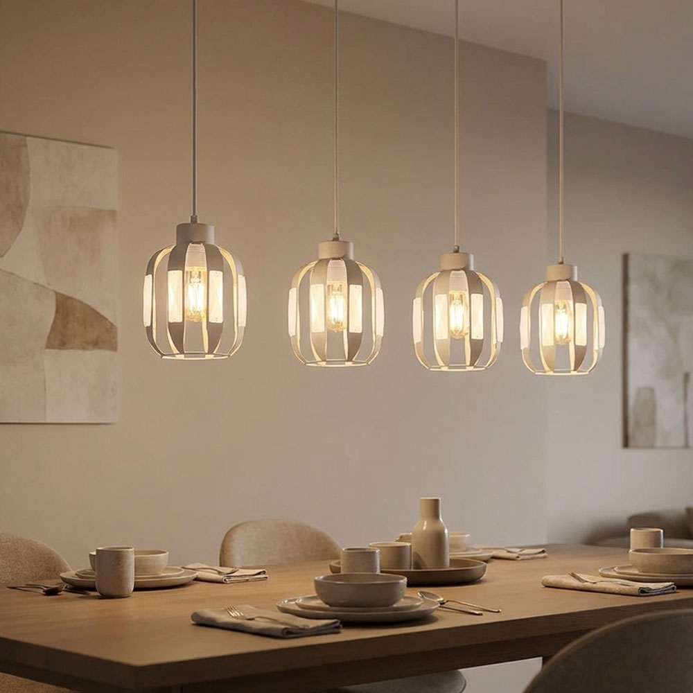 Pendelleuchte Hängelampe Wohnzimmerlampe Höhenverstellbar Weiß Metall L 100 Cm
